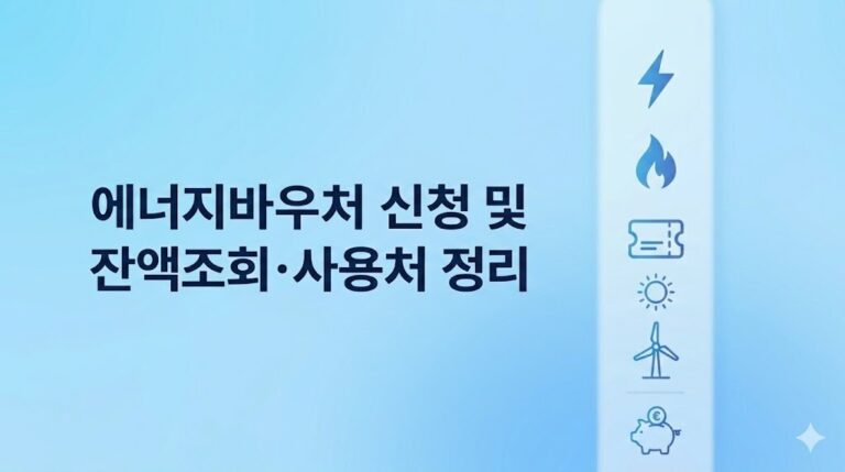 에너지바우처 신청 조건과 가구원수별 지원 금액을 설명하는 고해상도 정보성 그래픽 이미지