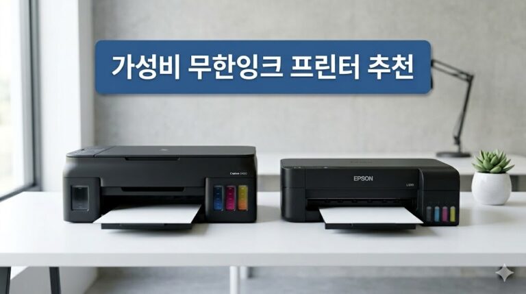 가성비 무한잉크 프린터 추천, Canon G1020 vs Epson L1210 장단점 팩트 체크 내용을 직관적으로 보여주는 썸네일용 오브제 실사 사진