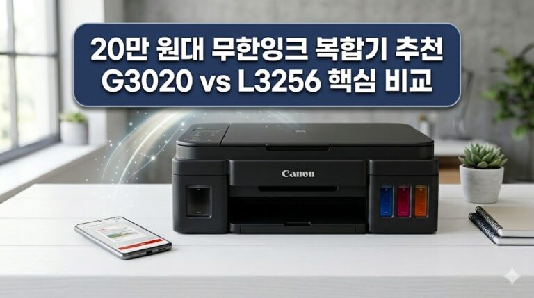무선 Wi-Fi 기능이 꼭 필요하다면? 20만 원대 무한잉크 복합기 핵심 비교 (G3020 vs L3256) 내용을 직관적으로 보여주는 썸네일