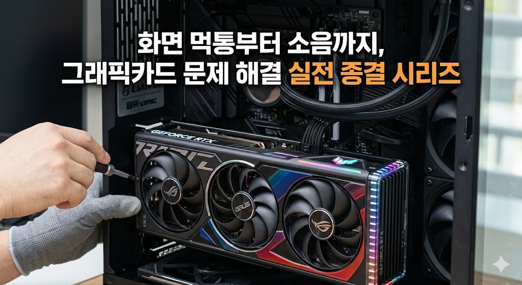 그래픽카드 문제 해결을 위해 본체 내부를 정밀 점검하고 수리하는 모습