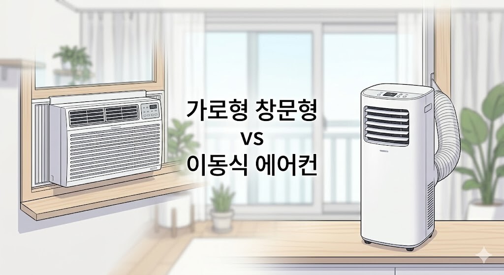 2026년 대세인 가로형 창문형 에어컨과 이동식 에어컨의 냉방력 및 소음을 끝장 분석하는 포스팅 대표 썸네일 이미지