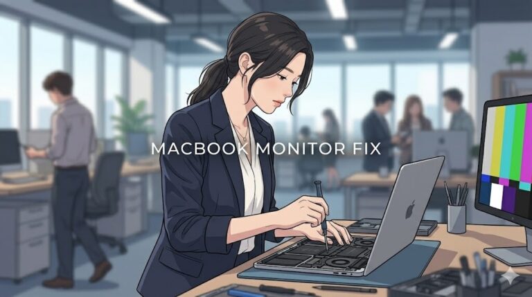 맥북 외장 모니터 연결 시 색감 물빠짐 가독성 저하 문제를 해결하는 일러스트