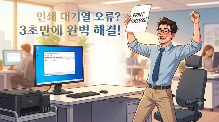 윈도우 프린터 대기열 오류를 강제 삭제 배치파일 프로그램으로 3초 만에 해결하고 환호하는 직장인