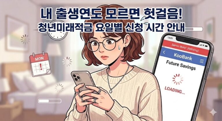 청년미래적금 요일별 신청 시간을 확인하기 위해 스마트폰으로 은행 앱 서버 현황을 체크하는 모습