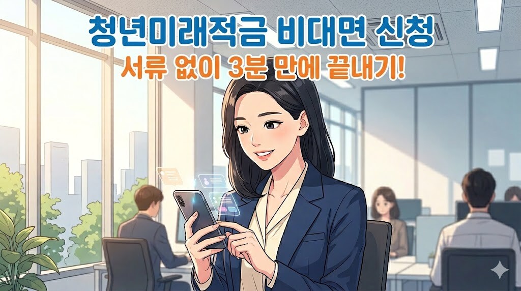 청년미래적금 비대면 신청 과정을 스마트폰 앱으로 서류 없이 3분 만에 완료하는 방법을 안내하는 대표 이미지