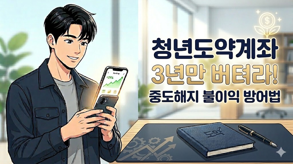 청년도약계좌 중도해지 불이익 정보를 확인하고 미소 짓는 청년