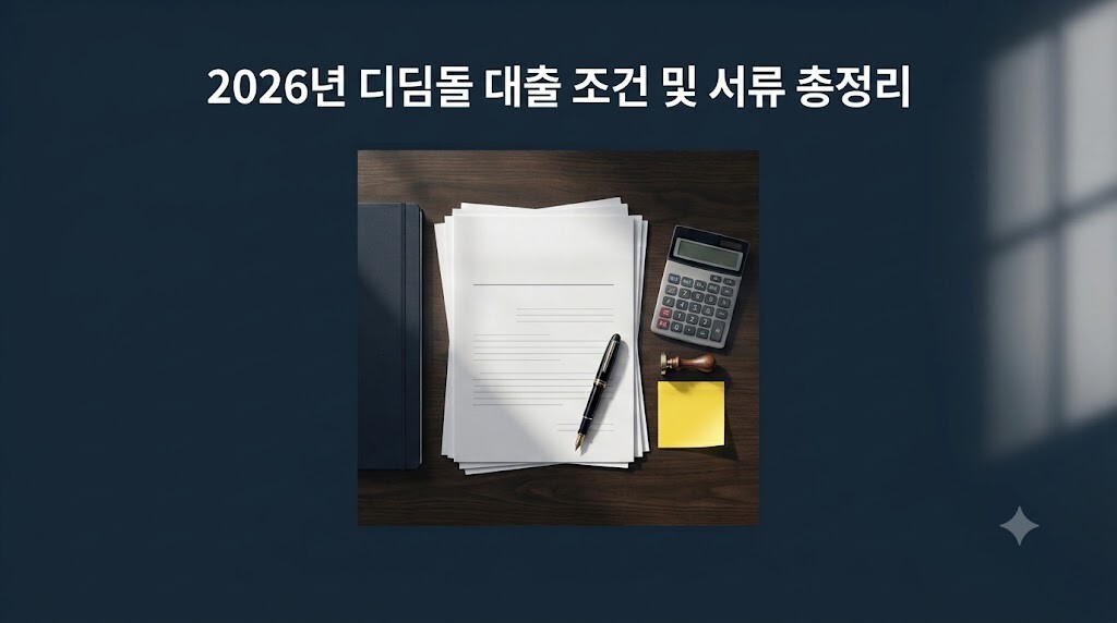 2026년 디딤돌 대출 신청을 위해 책상 위에 정갈하게 정돈된 주민등록등본과 소득 증빙 행정 서류의 모습