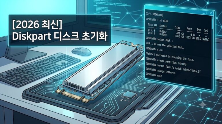 Diskpart 디스크 초기화 및 파티션 할당 명령어 가이드 웹툰 스타일 대표 이미지