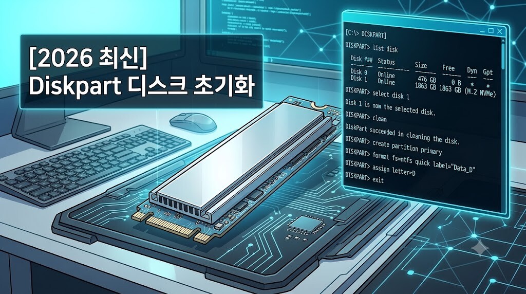 Diskpart 디스크 초기화 및 파티션 할당 명령어 가이드 웹툰 스타일 대표 이미지