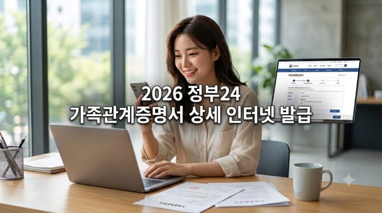 2026년 정부24 가족관계증명서 상세 인터넷 발급을 위해 노트북과 스마트폰으로 간편인증을 진행하는 대표 이미지