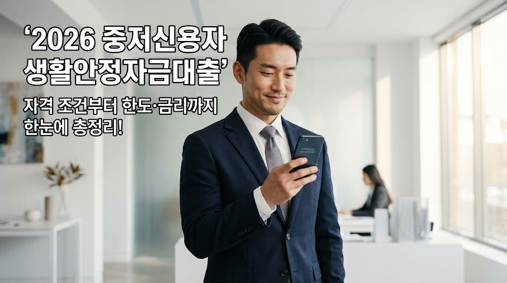2026년 중저신용자 생활안정자금대출 자격 조건, 한도, 금리 안내가 담긴 블로그 대표 썸네일 이미지