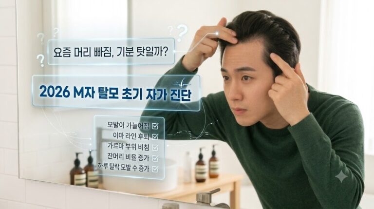 2026년 남자 M자 탈모 초기 자가 진단 및 헤어라인 체크 16:9 대표 이미지