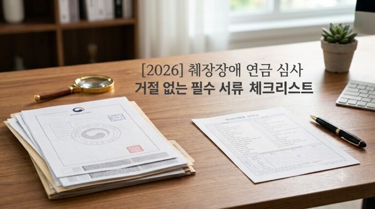 2026년 췌장장애 등록 후 국민연금 장애연금 심사에 필요한 필수 제출 서류와 거절 방지 체크리스트가 안내된 블로그 대표 이미지