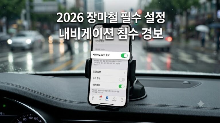 2026년 장마철 스마트폰 내비게이션 지하차도 침수 경보 알림 설정법 가이드 화면
