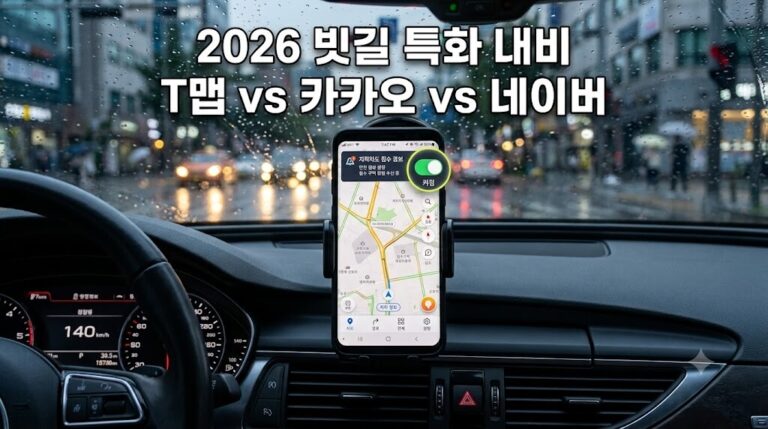 2026년 최신 빗길 주행 특화 내비게이션 앱 3종 비교 T맵 카카오내비 네이버지도 기능 비교 대표 이미지