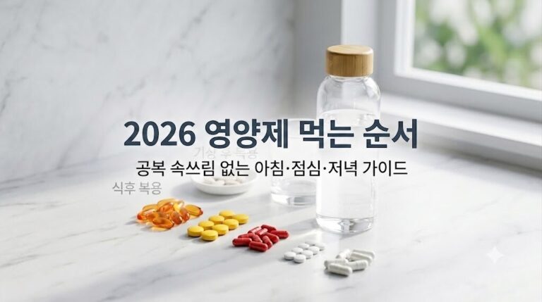2026년 영양제 먹는 순서 아침 점심 저녁 시간대별 공복 속쓰림 없는 복용 가이드