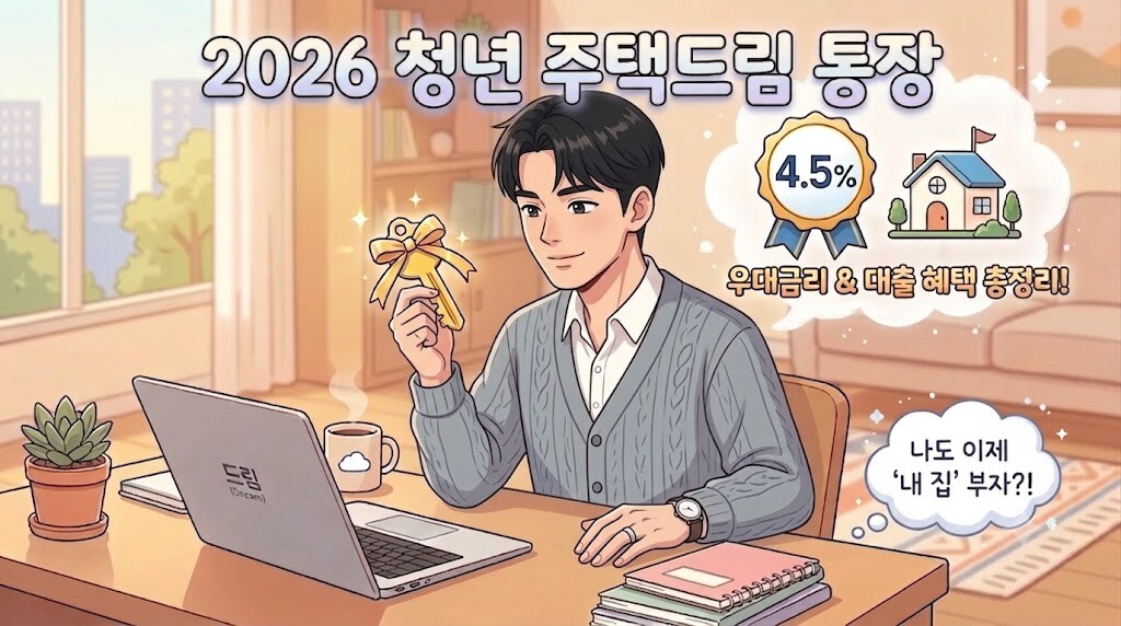 2026년 청년 주택드림 청약통장 전환 조건, 소득 기준, 4.5% 우대금리 및 저리 대출 연계 혜택을 정리한 대표 이미지