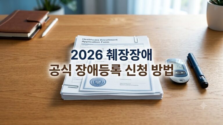 2026 췌장장애 공식 장애등록 신청 방법 안내 타이틀이 중앙에 적힌 깔끔한 실사 풍의 대표 썸네일 이미지