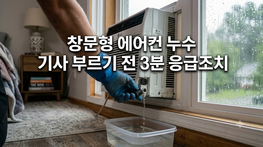 2026 창문형 이동식 에어컨 누수 발생 시 서비스센터 문의 전 하단 고무 마개를 열어 수동 배수를 진행하는 자가 점검 응급 조치 과정