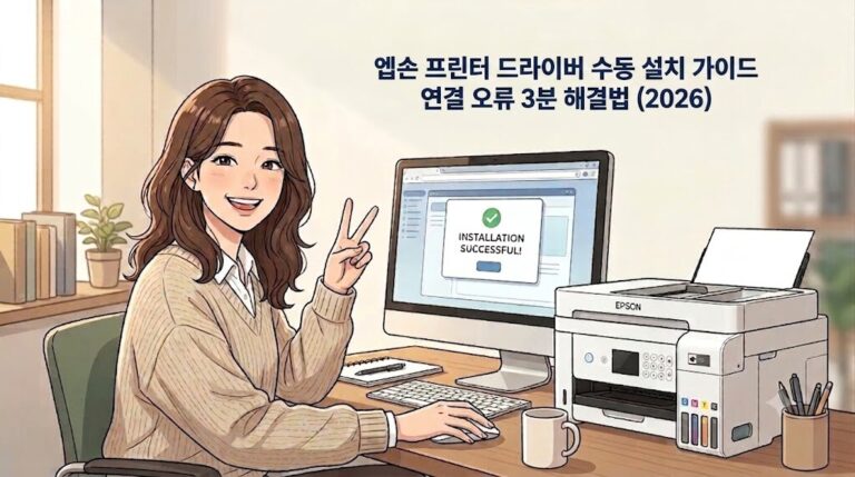 2026년 엡손 프린터 드라이버 수동 설치 및 무선 연결 오류 해결 3단계 요약 카드 표