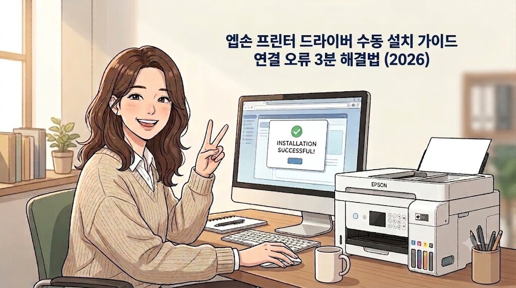 2026년 엡손 프린터 드라이버 수동 설치 및 무선 연결 오류 해결 3단계 요약 카드 표