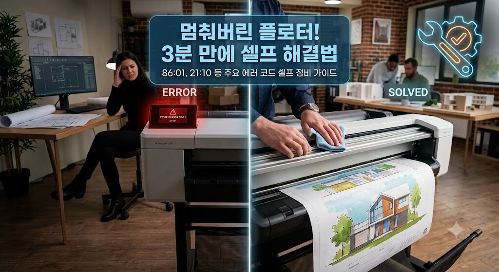 HP 디자인젯 플로터 시스템 오류 코드 화면을 확인하고 3분 만에 셀프로 해결하는 단계별 대처 가이드 이미지