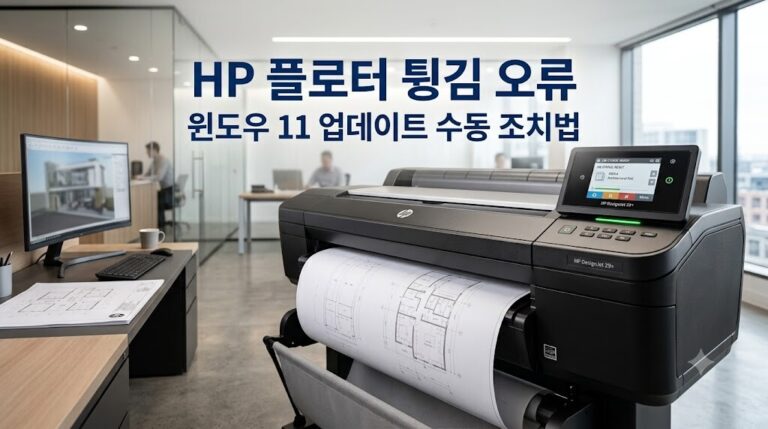 2026년 최신 윈도우 11 업데이트 후 발생하는 HP 플로터 튕김 오류 해결을 위한 수동 조치법 안내