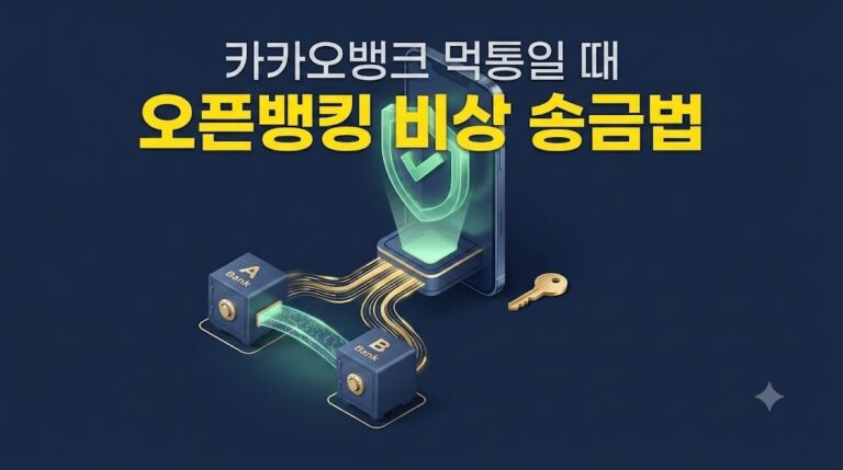 2026년 카카오뱅크 이체 오류 발생 시 타 은행 오픈뱅킹 앱을 활용한 비상 우회 송금 대처법 3D 일러스트