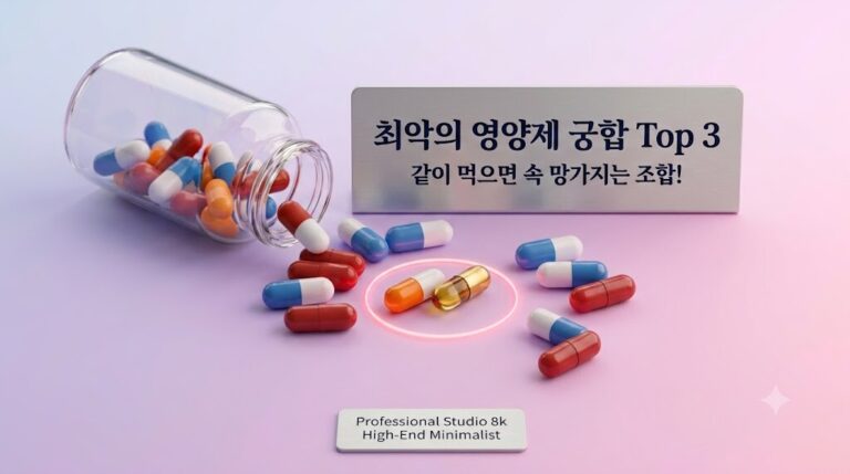 칼슘 철분 흡수 방해, 비타민C 아연 위장 장애, 유산균 항생제 사멸 등 2026 최악의 영양제 궁합 핵심 정리 이미지