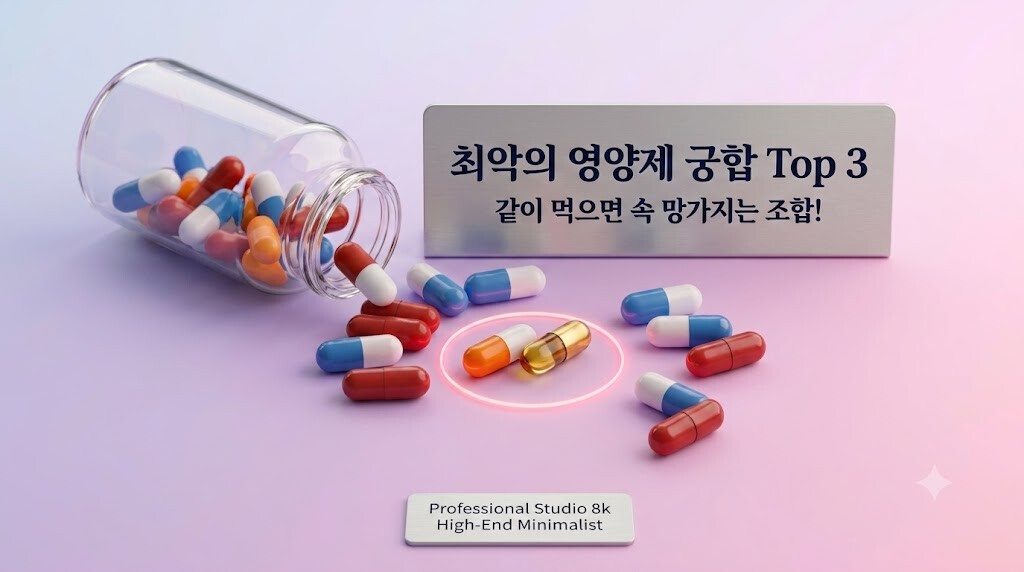 칼슘 철분 흡수 방해, 비타민C 아연 위장 장애, 유산균 항생제 사멸 등 2026 최악의 영양제 궁합 핵심 정리 이미지