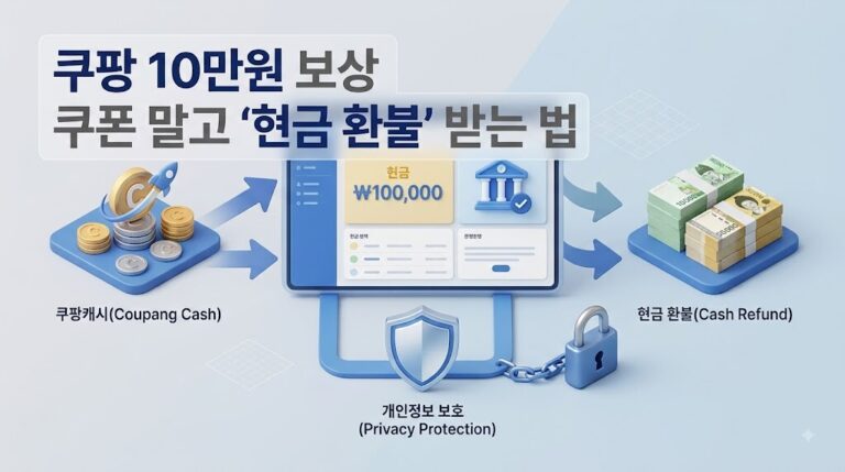 2026년 쿠팡 10만원 보상 쿠폰 대신 현금 환불 받는 법 안내 3D 아이소메트릭 대표 이미지