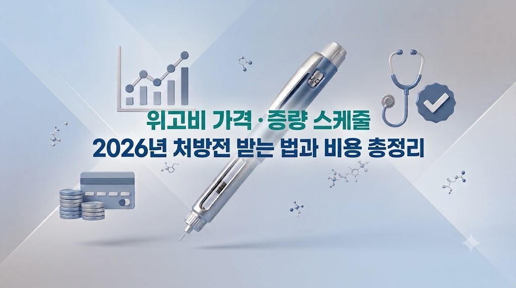 2026년 위고비 가격 및 용량별 증량 스케줄, 처방전 받는 법 정보를 담은 대표 썸네일 이미지.