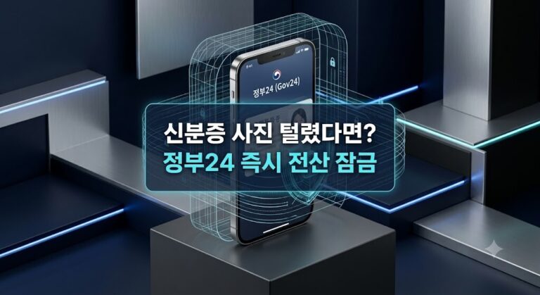 2026년 내 신분증 도용 방지를 위해 정부24 모바일 앱에서 주민등록증 분실신고 및 전산 잠금을 진행하는 대표 이미지