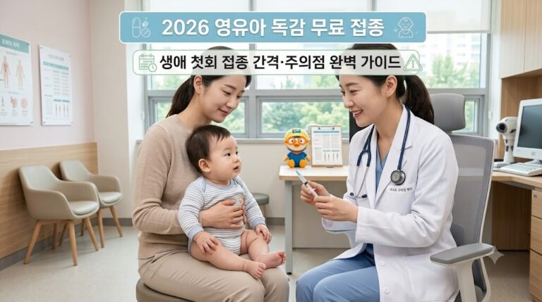 2026 독감 무료 예방접종 일정과 생애 첫 영유아 2회 접종 간격 주의점을 안내하는 대표 썸네일 이미지