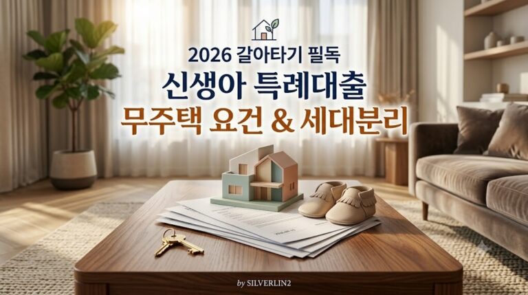 2026년 신생아특례대출 무주택자 요건 매도 후 갈아타기 세대분리 썸네일, 아기방 인테리어와 매매계약서 및 열쇠 오브제 전경