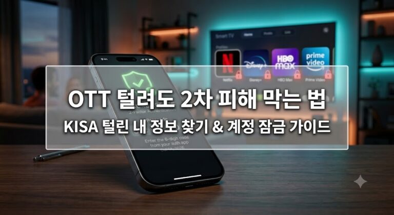 2026 OTT 계정 유출 대처법을 위한 털린 내 정보 확인 및 스마트폰 2단계 인증 보안 화면
