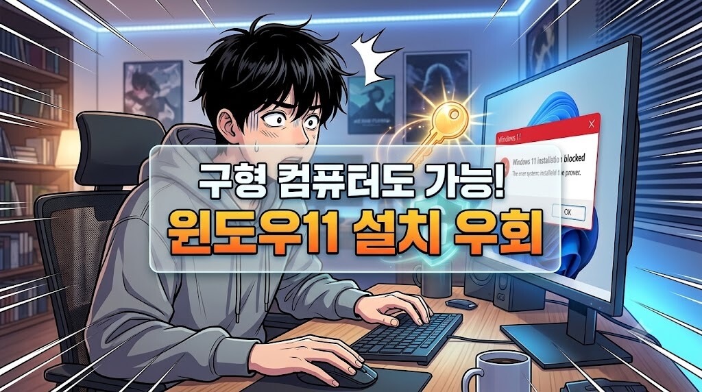 구형 컴퓨터 윈도우 11 설치 오류 우회 방법 안내 웹툰 스타일 썸네일